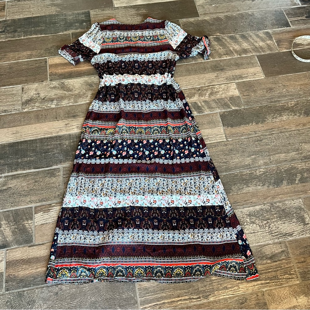 Multi colored vibrant floral print maxi dress drawstring waist 12 - Picture 2 of 8